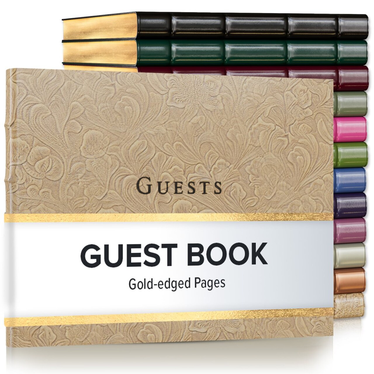 Gallery Leather Guest Book Special Events, add Photos, 192 Lined Pages, Bonded Leather, Hardcover, Gold-Gilded, Guestbook